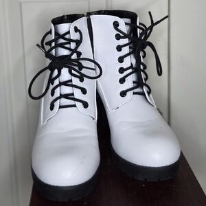 Stylish White Lace-Up Ankle Boots